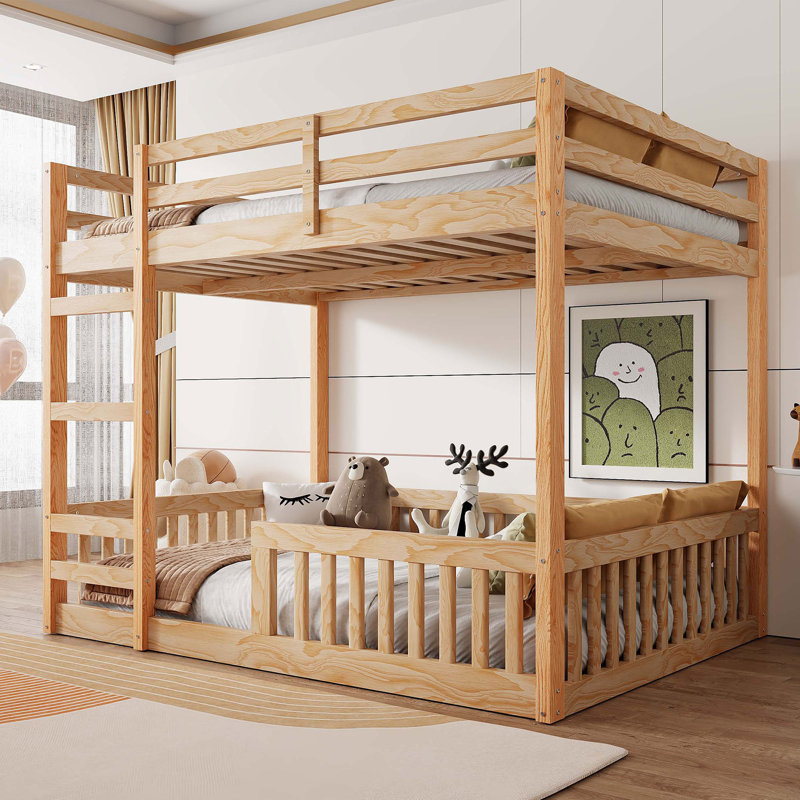 Lit superposé double en bois avec échelle, Naturel