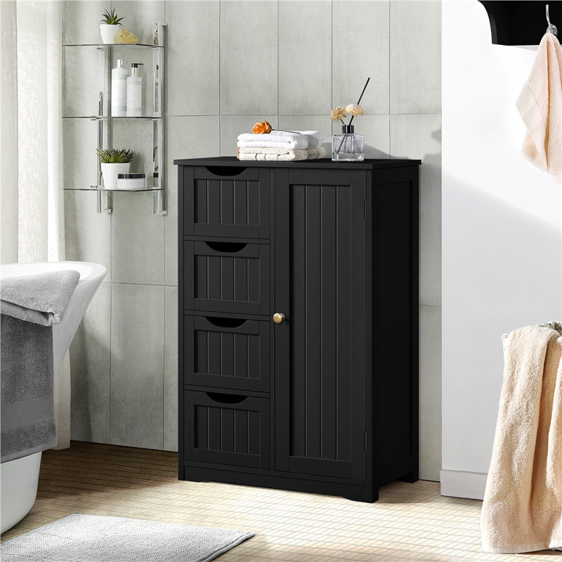 Modern Freestanding Bathroom Cabinet, Matte Black