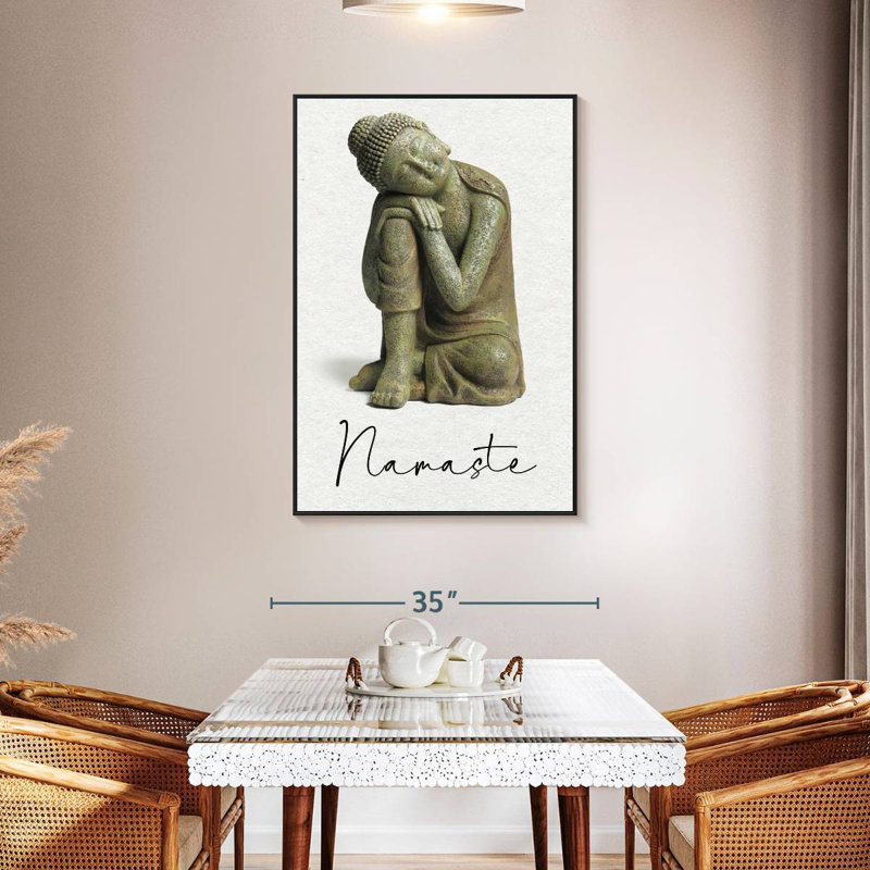 Bouddha Namaste assis, 31 po x 46 po, Cadre flottant noir