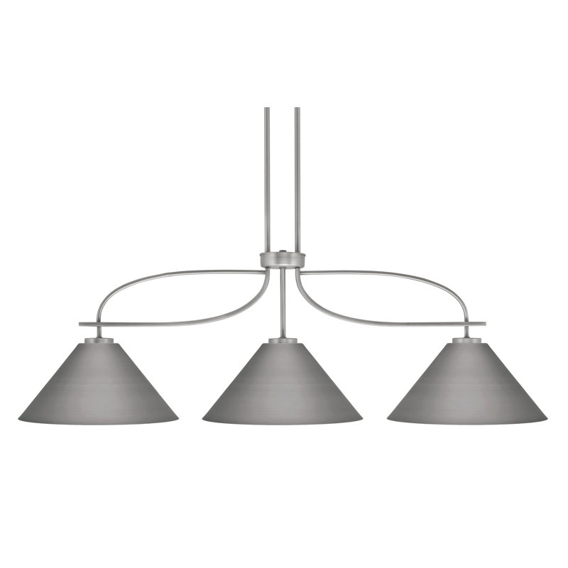 Cavella 3 Light Island Light Shown In Graphite Finish With 14" Graphite Cone Metal Shades