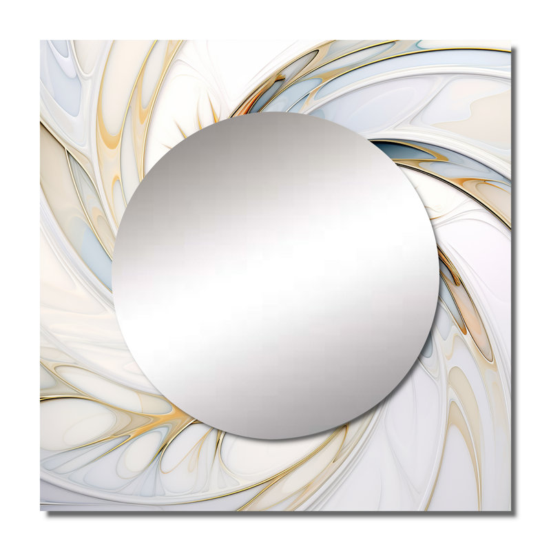 «Fractal Flower Joy In Cosmic White VI», art mural miroir carré pour salle de bain, 29 po x 29 po