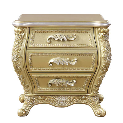 Gold 3-Drawer Nightstand