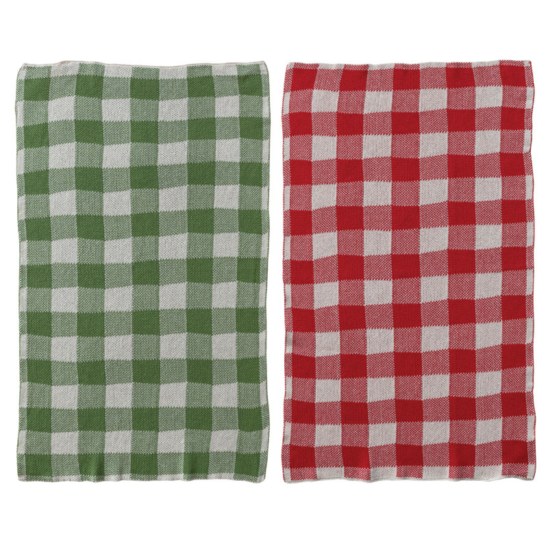 Cotton Knit Tea Towel W Check Pattern