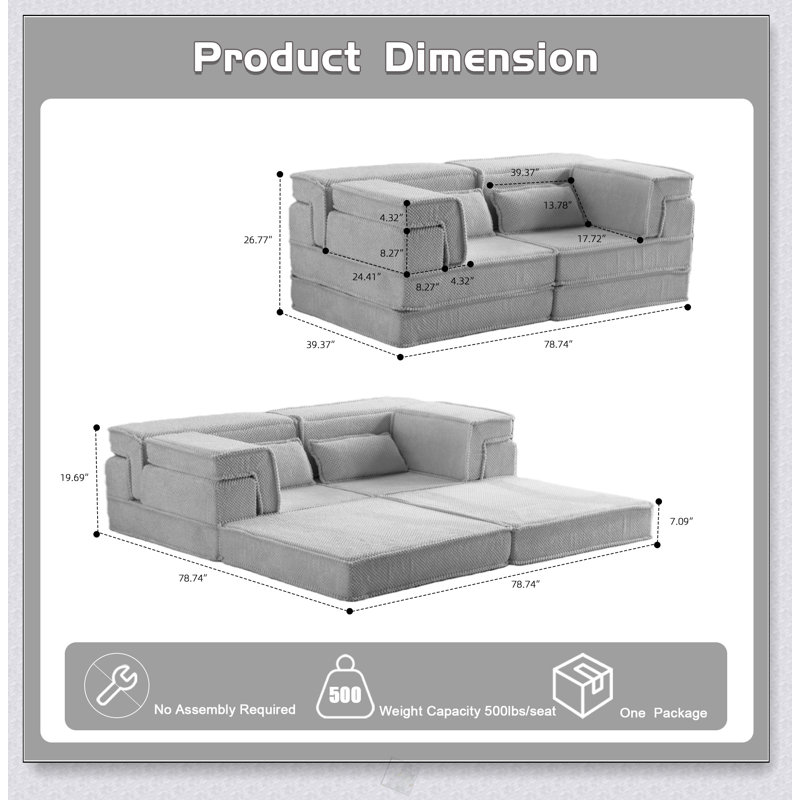 Canapé à compression Mahjong, canapé-lit convertible au sol, canapé modulaire désossé DIY, sans assemblage, tissu polaire circulaire, causeuse moderne surdimensionnée