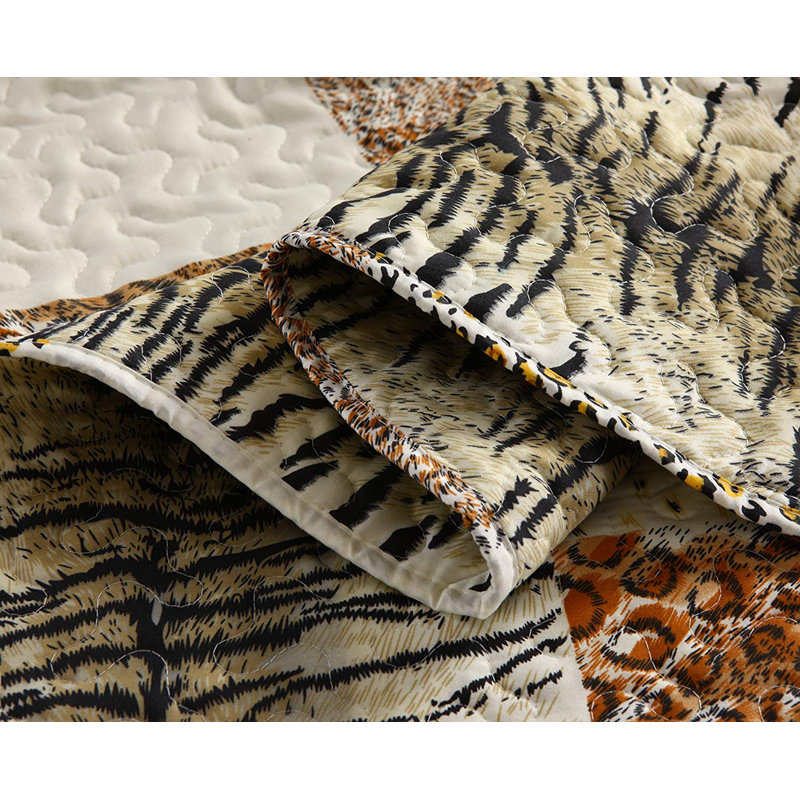 Ensemble de courtepointe réversible en microfibre brun p-lopard 3 pièces, Courtepointe de grande taille et 2 taies décorati