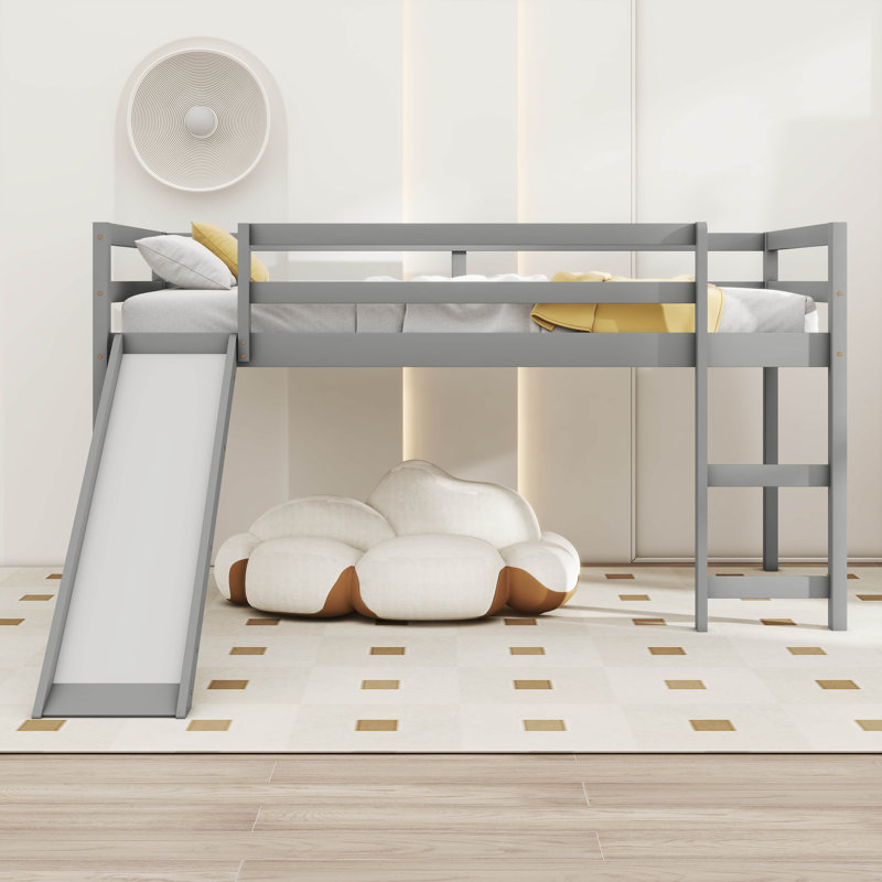 Lit pour enfant en bois avec glissade, gris