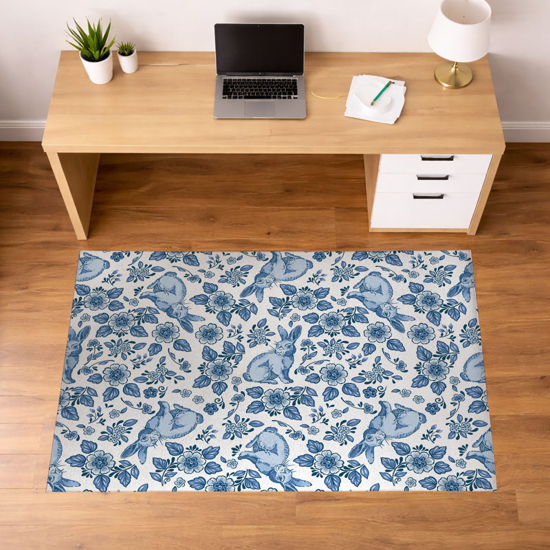 Tapis de bureau léger et antidérapant Bunny Toile, Bleu, L 72 po x P 48 po