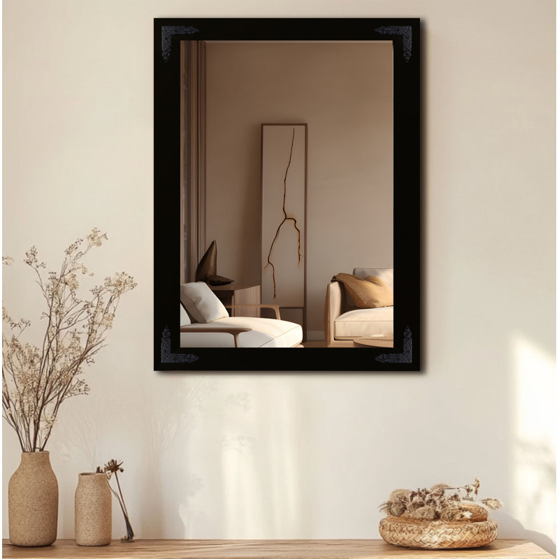 Heavner Flat Wall Mirror, Black, 35.5" H x 29.5" W