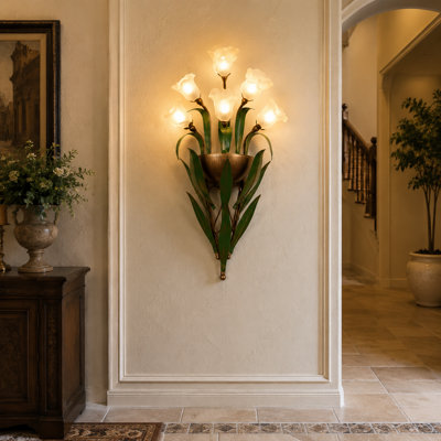 Vintage Plug-In Flower-Shaped Wall Sconce with White Frosted Glass Shade for Entrance, Bedroom and Hallway
