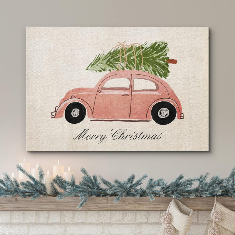Merry Christmas Tree, rétro, voiture, célébrations et fêtes, décor, illustrations, art moderne, chaleureux, Toile tendue