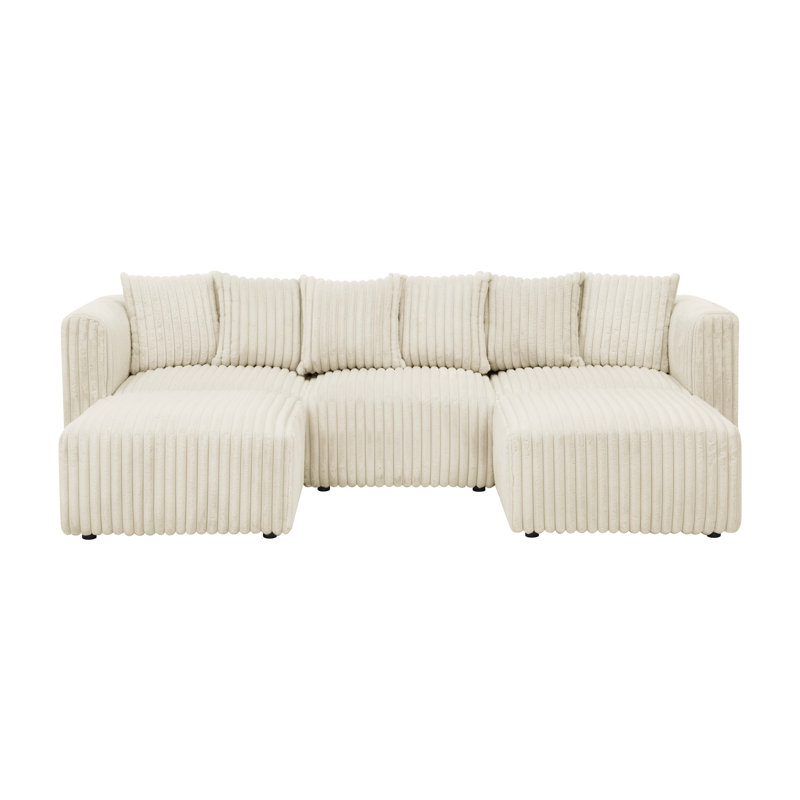 Dornwich Modular Sectional, Beige Faux Fur, 27" H x 101.5" W x 62" D