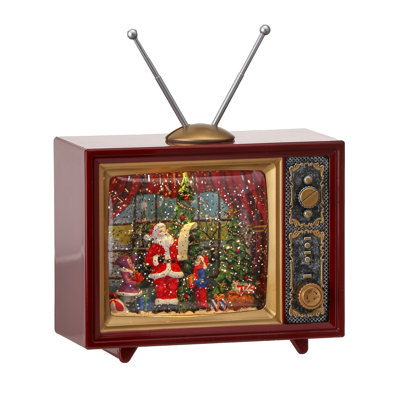 9" H Battery Operated LED Musical Santa TV Snow Globe with Timer