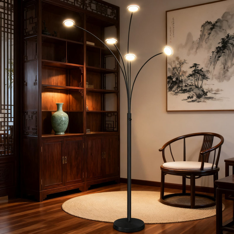 Lampe sur pied avec 5 têtes à DEL réglables, bras rotatifs flexibles pour le salon, la chambre à coucher, le bureau, lampe sur pied moderne à 2 250 lumens