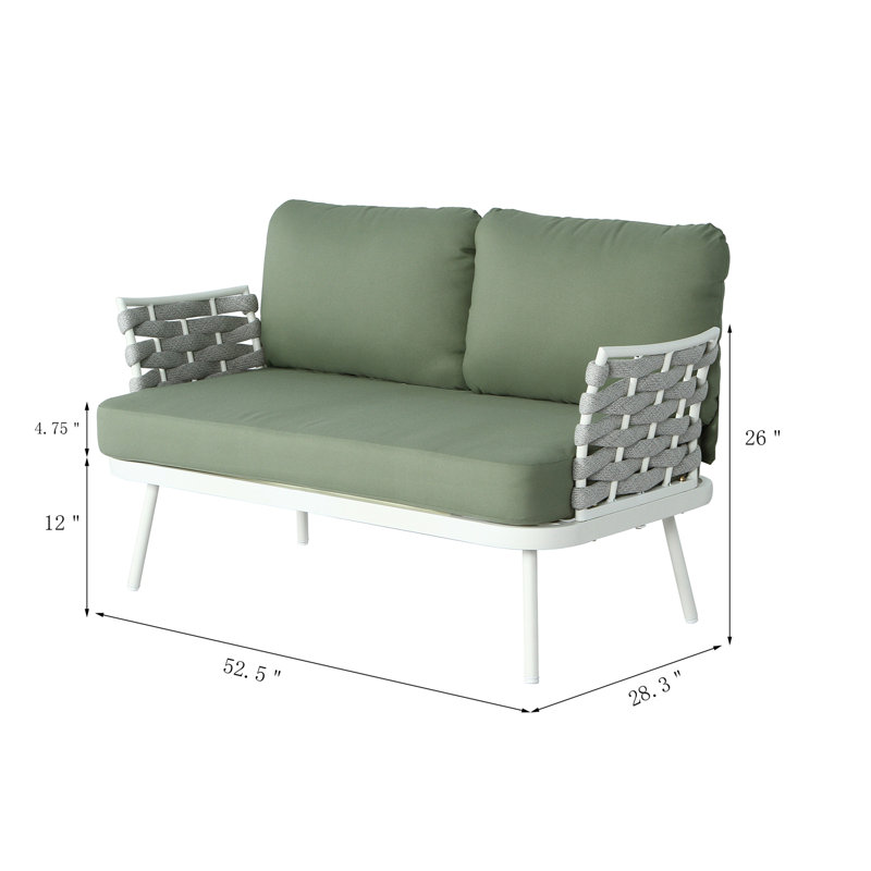 Causeuse et table en acier Mariano, Coussin vert / cadre blanc cassé