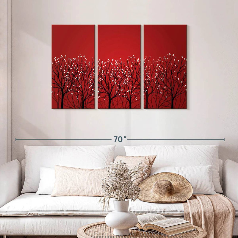 Harnek, forêt rouge abstraite, H 28 po x l 45 po