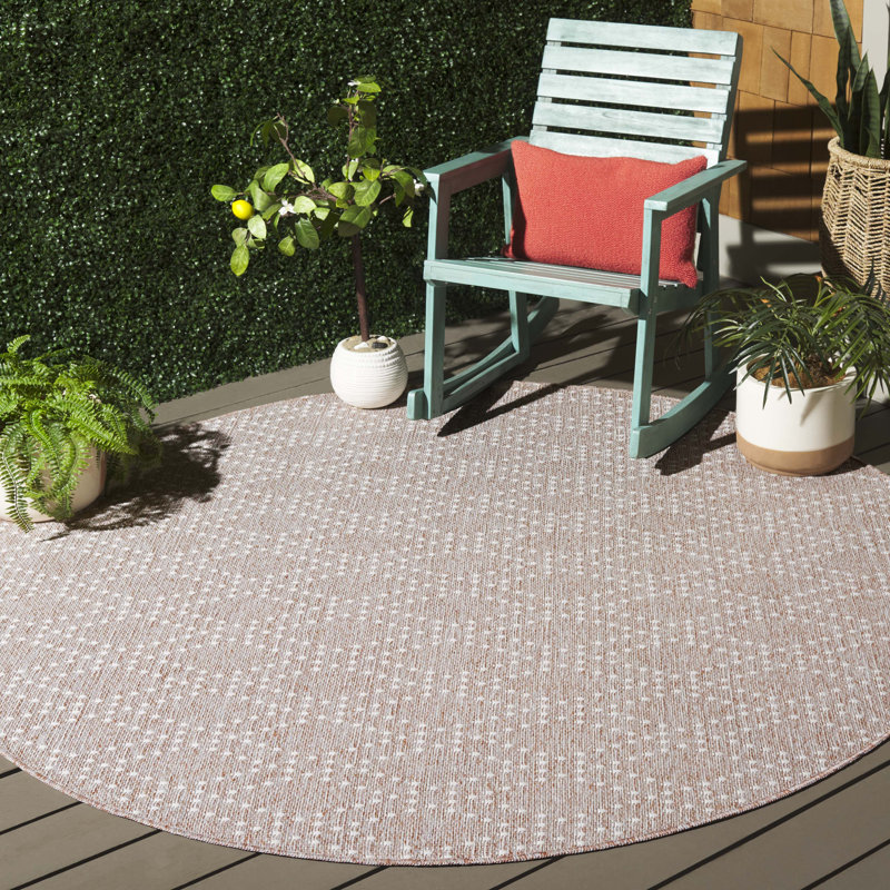 Tapis intérieur / extérieur en polypropylène / polyester Edmond 850 rouille / gris, Rond 6 pi 7 po