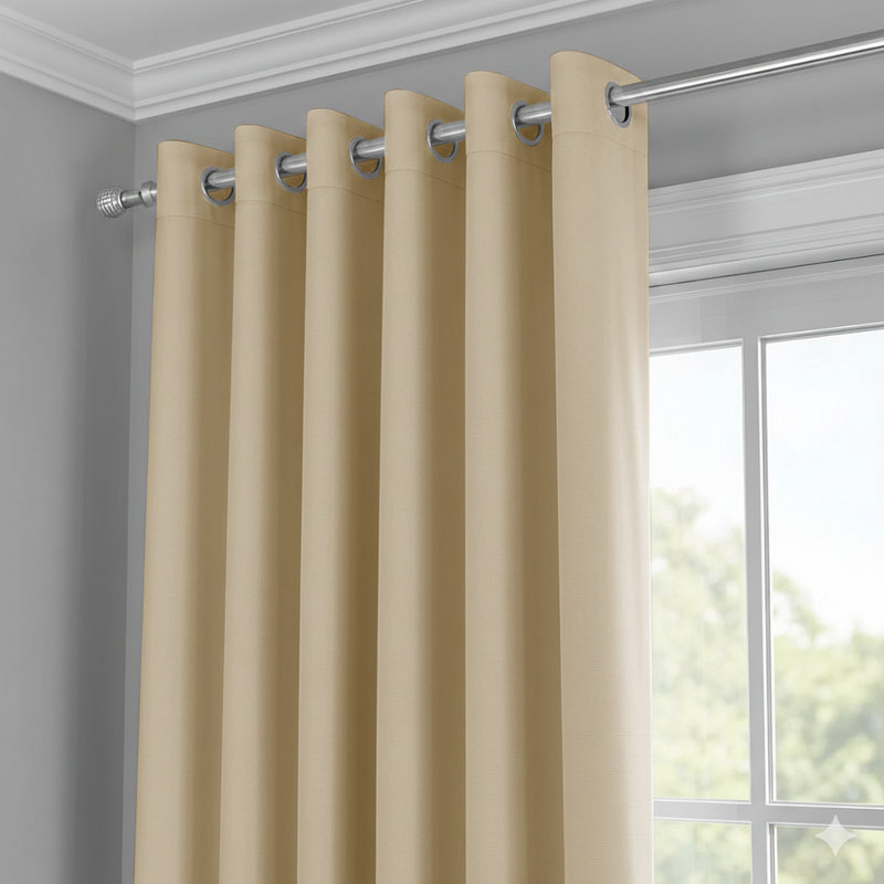 Jeffro Pair of Eyelet Blackout Curtain Panels, 167.64cm Width x 137.16cm Drop, Beige