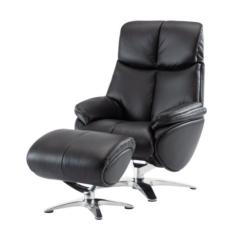 Dawid Upholstered Swivel Recliner, Black Leather Match