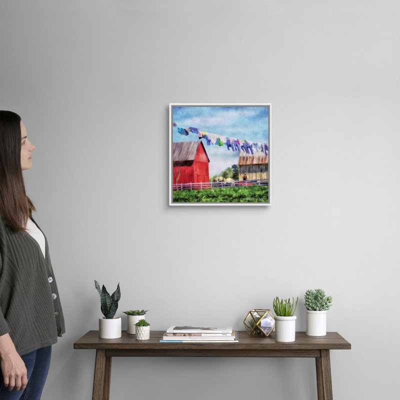« Corde à linge » par Bluebird Barn-impression sur toile, H 18 po x l 18 po x P 1,75 po, Toile blanche encadrée