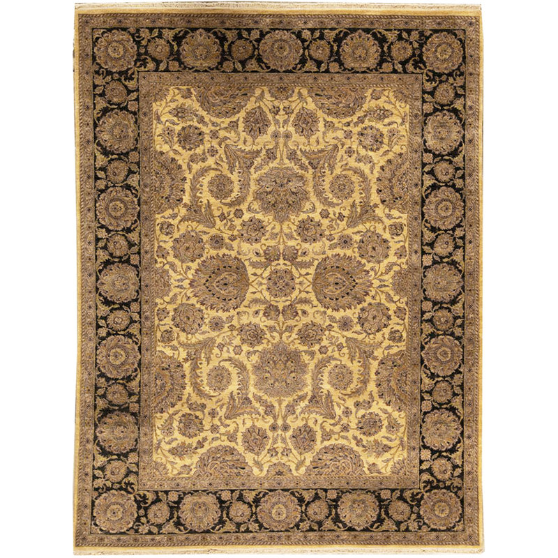 Tapis doré et ivoire de haute qualité noué à la main