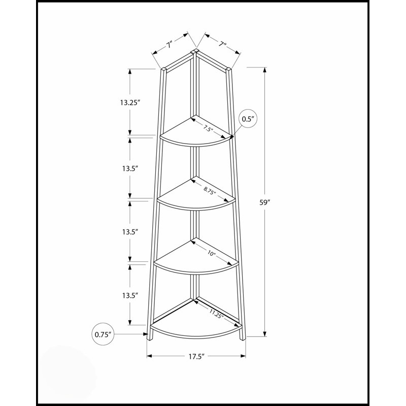 Corner 4-Tier Etagere Bookcase, 60-Inch Height, Perfect For Office And Bedroom Storage And Display.