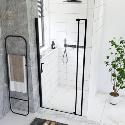 Matted Black Finish 32-36 Inch W X 72 Inch H Universal Pivot Shower Door, Open Outside, With 5/16 Inch - 1/6 Inch Thick Tempered Glass