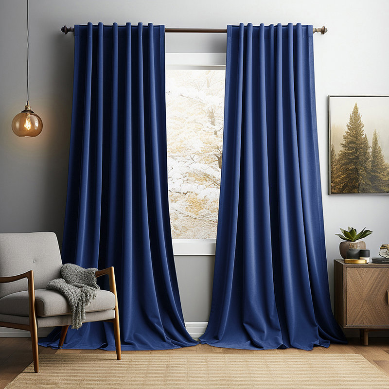 Lauier Velvet Blackout Curtain Pair, 52" W x 96" L, Navy