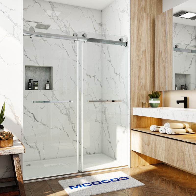 Opal Mirage MCOCOD 56-61" W x 79" H Double Sliding Frameless Smooth Sliding Shower Door with 3/8"(10mm) Clear Glass, Chrome