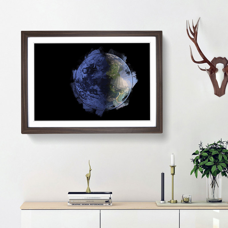 Blue Planet Earth in Abstract - Picture Frame Graphic Art Print, Walnut Framed, 27cm H x 36cm W x 2cm D
