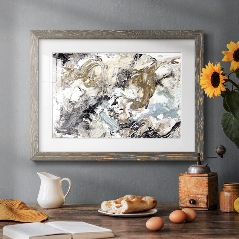 Marbré abstrait - reproduction encadrée rustique avec tableau mat, Gris, H 26 po x l 38 po x P 1,5 po