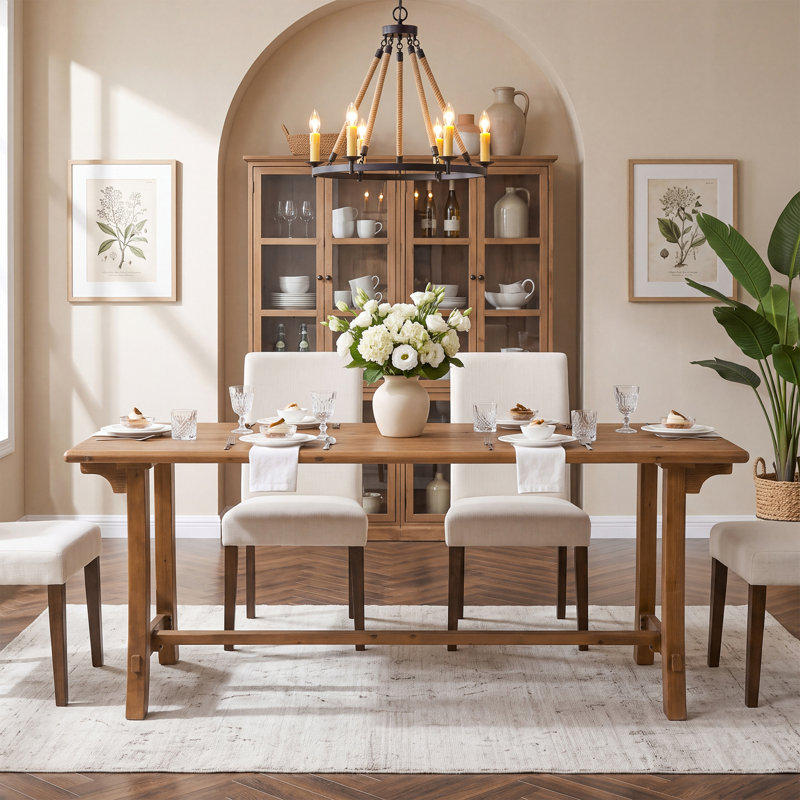 Table de salle à manger rectangulaire de style campagnard en bois massif de 180 cm (70,9 po) avec pieds incurvés pour 6 personnes