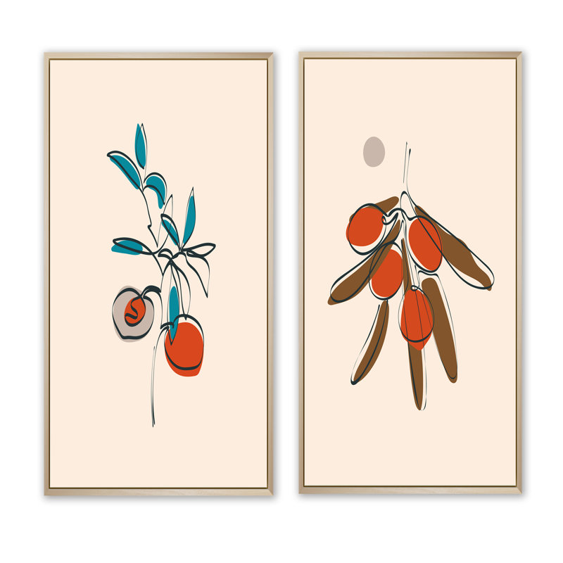 «Minimalist Pastel Leaves IV», ensemble de 2 peintures, H 40 po x l 40 po x P 1,5 po, Toile avec cadre brun