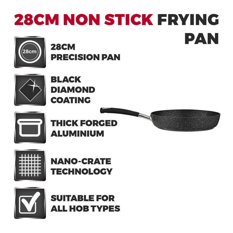 Tower Precision 20-28cm Non-Stick Forged Aluminium Frying Pan with Black Diamond Coating, Soft Grip Handle, 28cm