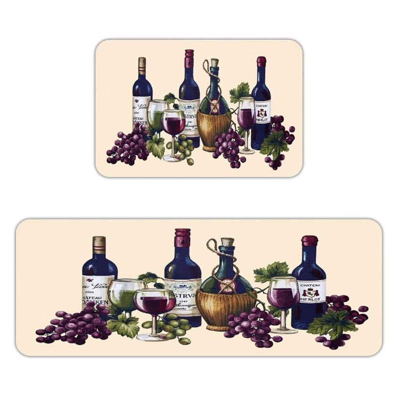 Ensemble de 2 tapis de cuisine en flanelle brun et raisin avec garde-manger