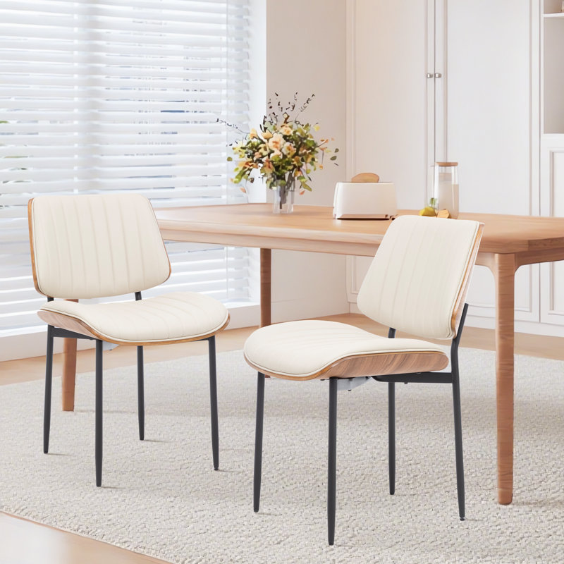 Windsor Contemporary Kitchen & Dining Chair with Walnut Bentwood Frame and Padded Faux Leather Seat, Beige