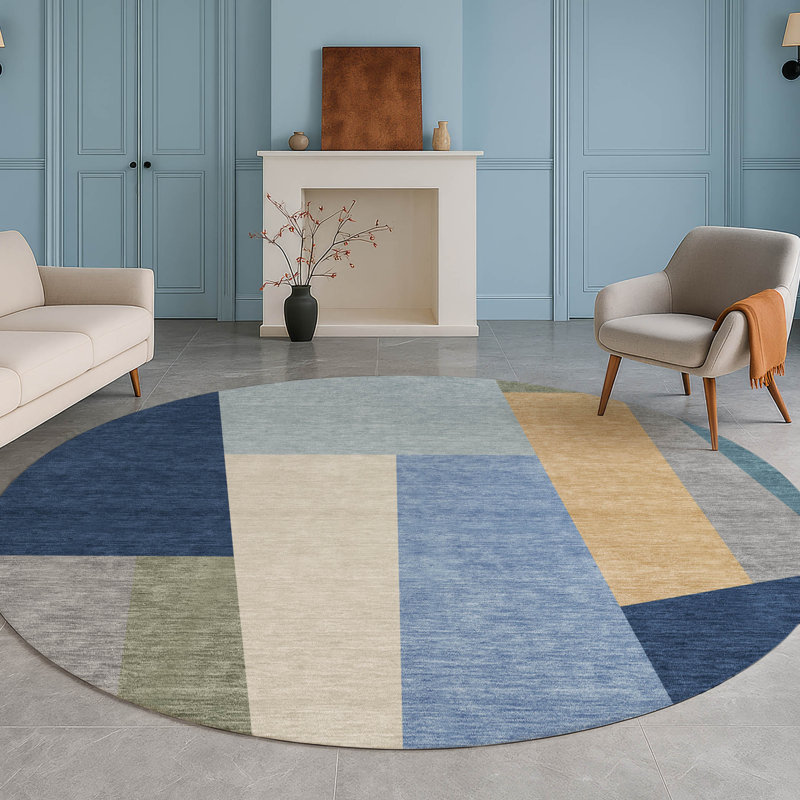 Machine Washable Indoor/Outdoor Chantille ACN2446 Geometric Rug, Navy, 8' Round