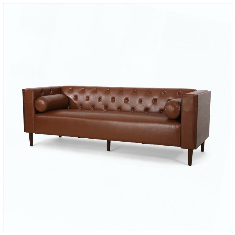Mobilier de salon confortable à 3 places avec structure robuste et coussins moelleux, Marron clair