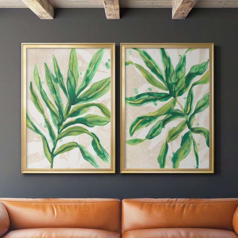 Parchment Palms I, ensemble de 2 reproductions de cadres rectangulaires sur toile, Or, H 42,5 po x l 61 po x P 1,25 po
