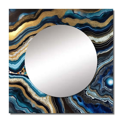 Ernesha - Gold Blue Geode Gems Stone Geode Square Mirror For Wall Art Decor