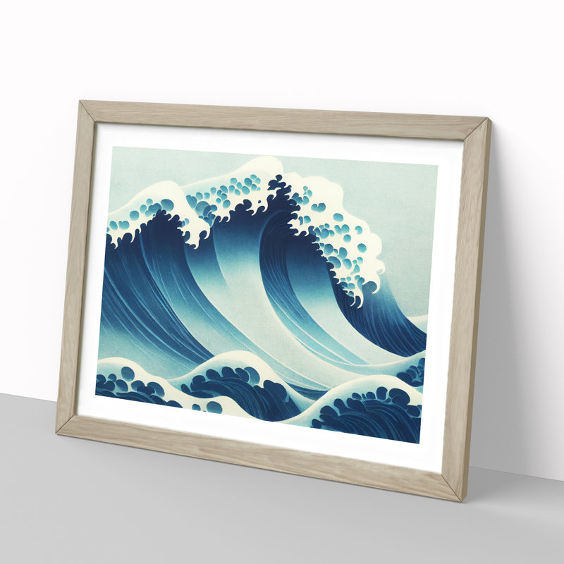 XH1022-1330X Beautiful Japanese Wave - Single Picture Frame Print, 25cm H x 34cm W x 2cm D, Oak Framed