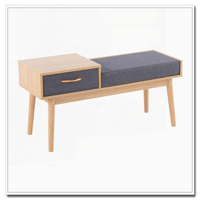 Telephone Bench with Pull-Out Drawer and Natural Wood Legs