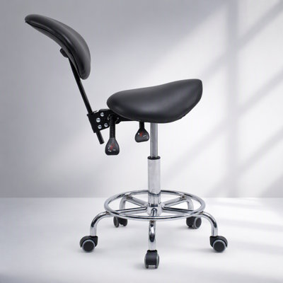 Ergonomic Saddle Stool Chair with Backrest, Swivel, Tilt, and Wheels for Medical and Dental Use - Black