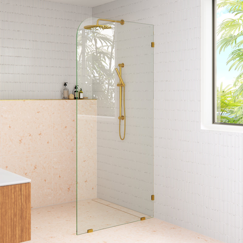 Solaris 36 in. x 78 in. Fully Frameless Radius Single Fixed Shower Panel, Satin Brass