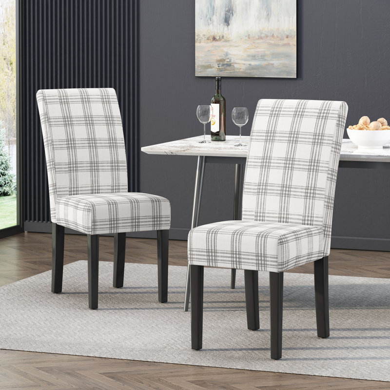Chaise Parsons rembourrée Olin, Carreauté gris / beige clair