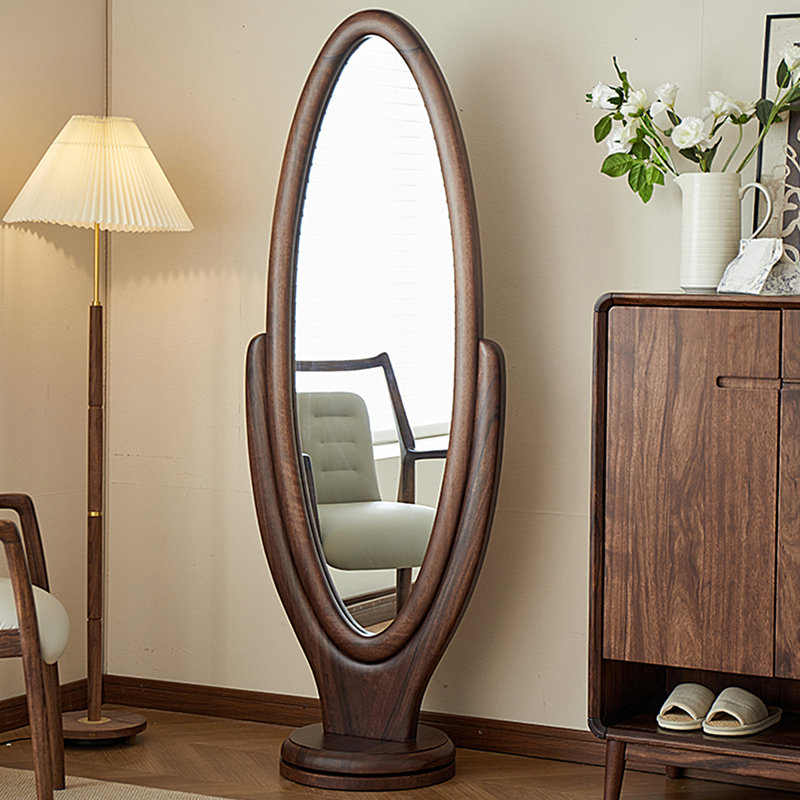 Modern Minimalist Walnut Rotating Full-Length Mirror