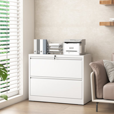 2 Drawer Metal Lateral File Cabinet with Lock - Home Office Storage for Letter/Legal/F4/A4. by Inbox Zero
