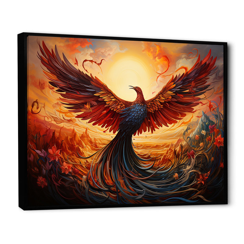 Art mural, résilience, renaissance du Phénix II, H 34 po x l 44 po x P 1,5 po, Cadre flottant noir