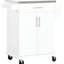 Poste de travail pour îlot de cuisine avec surface en acier inoxydable, tiroir, porte-serviettes, étagère à épices et rangement, armoire portable blanche
