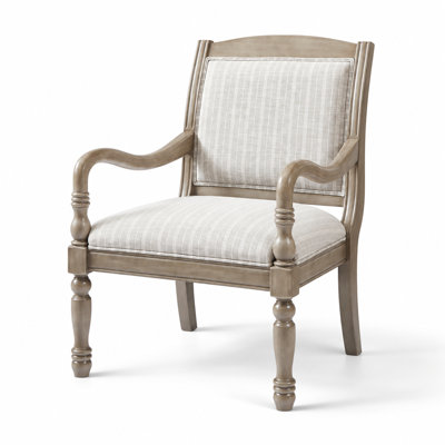 Vintage Upholstered Accent Chair with Solid Wood Frame, Spindle Legs, Carved Wood Arms, Durable Polyester Upholstery, High-Resilience Foam Filling, Sturdy Build