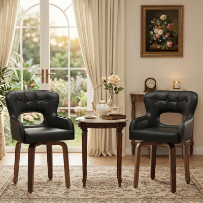 Faux Leather Upholstered Bentwood Swivel Accent Chair